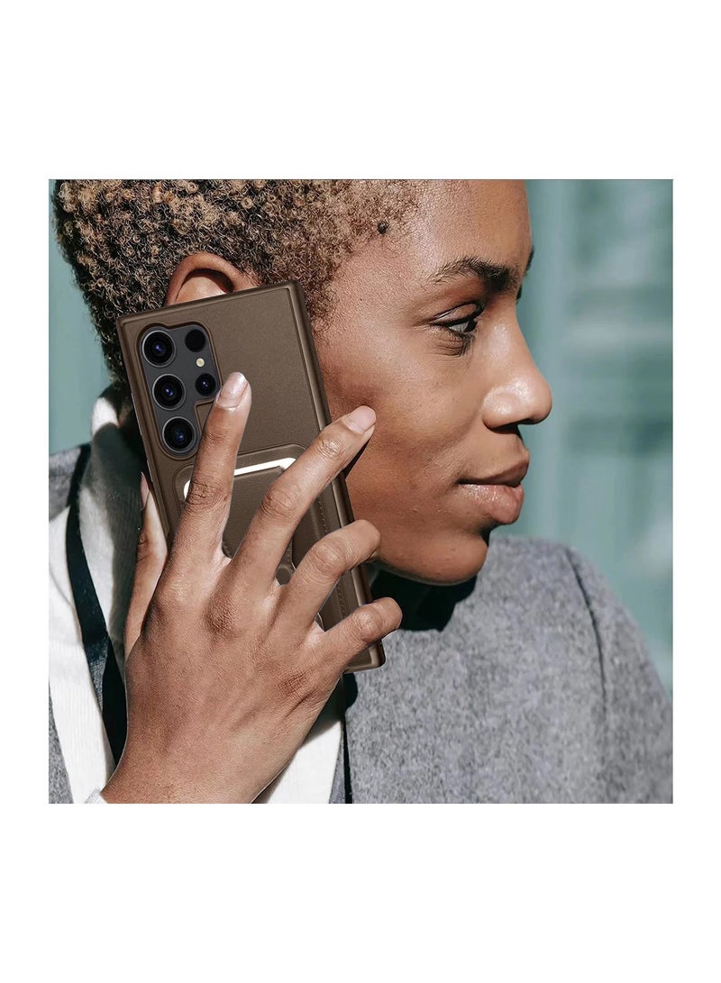 Wtech Samsung Galaxy S25 Ultra 2025 Silicone TPU with Card Holder Case Cover - Dark Brown - Image 3