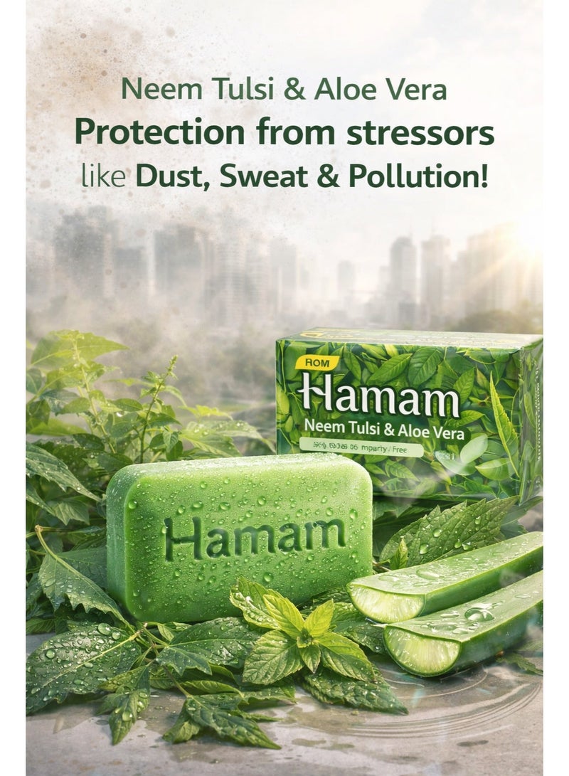 Hamam Neem Tulsi & Aloe Vera Herbal Bathing Soap 150g Each Pack of 2 Deep Cleansing Antibacterial Bath Bar for Fresh Healthy Skin - Image 2