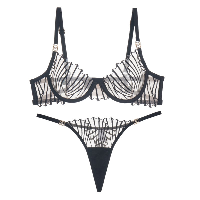 Ultra-thin Mesh Embroidered Bra Panties Thong suit in stock French Underwear Womens Thin Breathable Push-upWhite y2006a White y2006a 