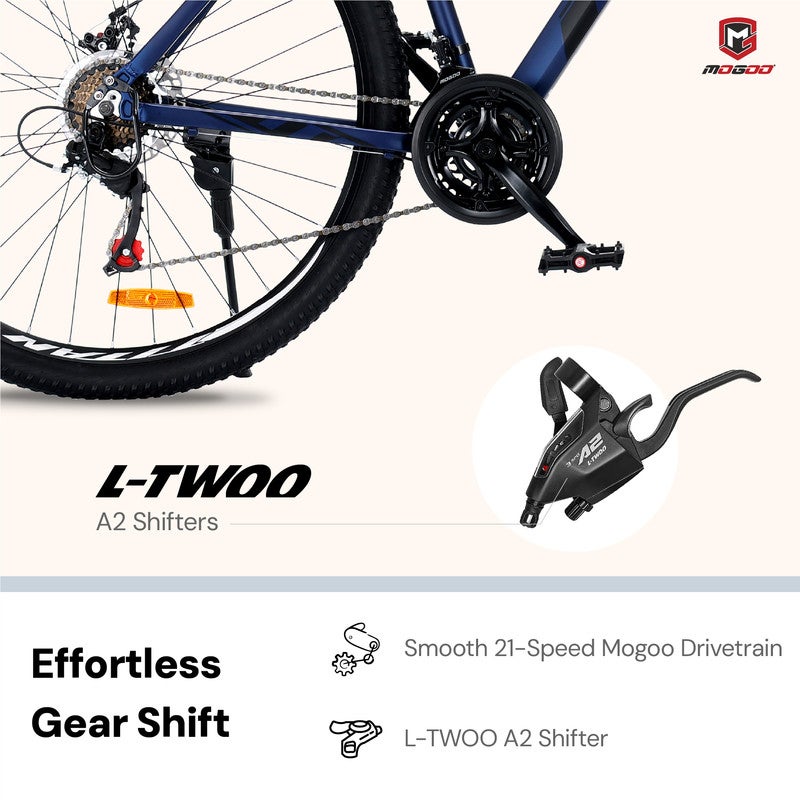 Mogoo Titan Aluminum Alloy Mountain Bike 29 Inch | 21-Speed MTB for Adults | Mechanical Disc Brakes, Front Suspension, Internal Cables, Adjustable Seat - Midnight - Image 4