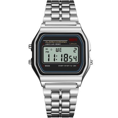 Ultra-Thin Steel Band F-91W Digital Watch Silver 