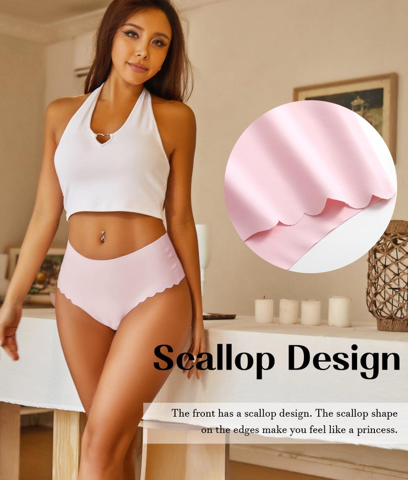 Sth Big High Waisted Seamless Underwear for Women No Show Panties Cheeky Scalloped Edge Bikini Breathable Briefs 6 Pack, Medium Black - Image 4