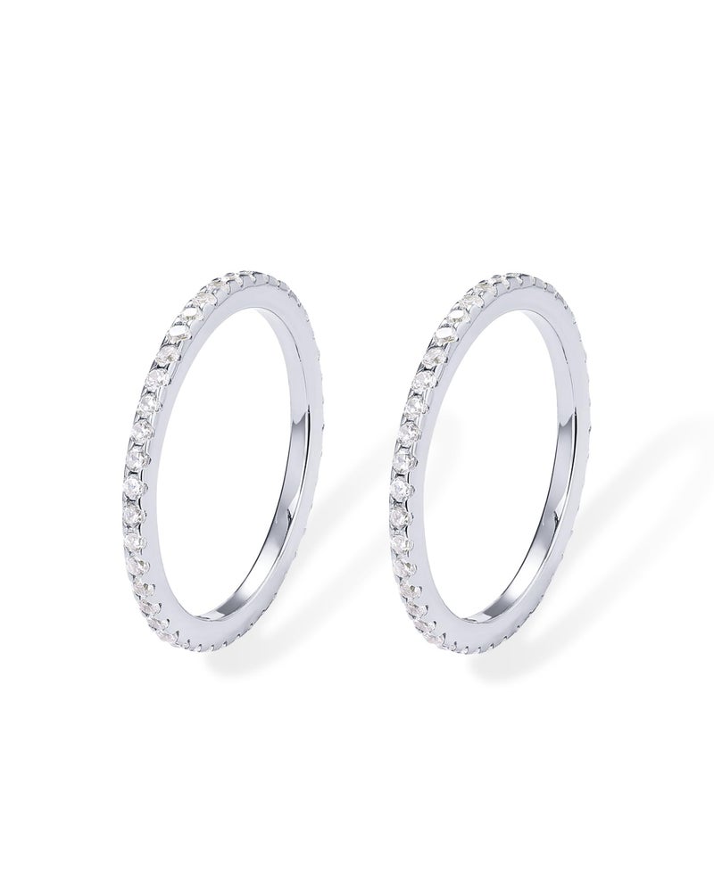 PAVOI Rhodium Plated 925 Sterling Silver Rings for Women | 2-Set Stackable Cubic Zirconia Rings Pack | Pair of Thin Bands for Stacking | Simulated Diamond Eternity Wedding Bands | Size 10 - Image 1