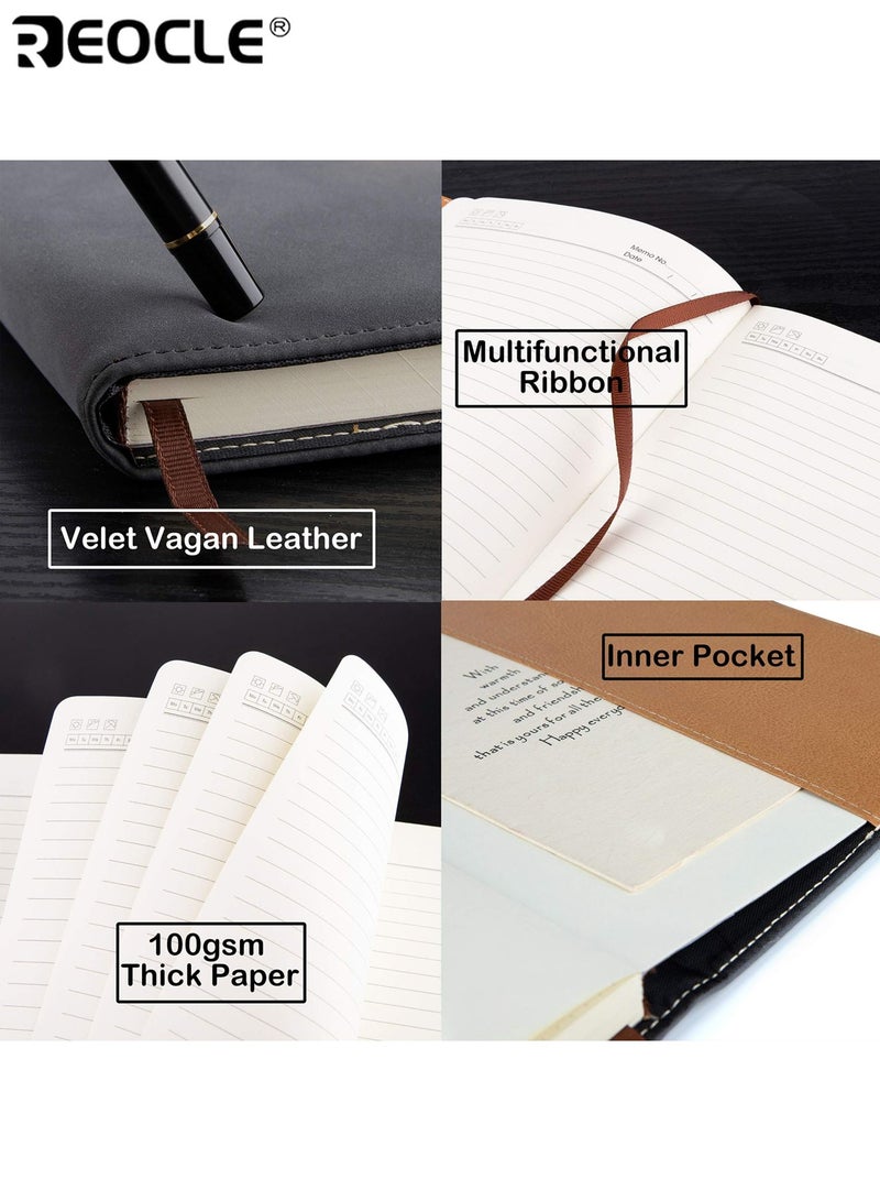 ريوكل مجموعة من 2 دفتر ملاحظات مقاس A5 وقلم تحتوي على 2 دفتر يوميات و 2 قلم - طقم كتابة بغلاف ملمس وصفحات بيضاء وإبزيم ذو طراز قديم للمكتب والاستخدام الشخصي - Image 5