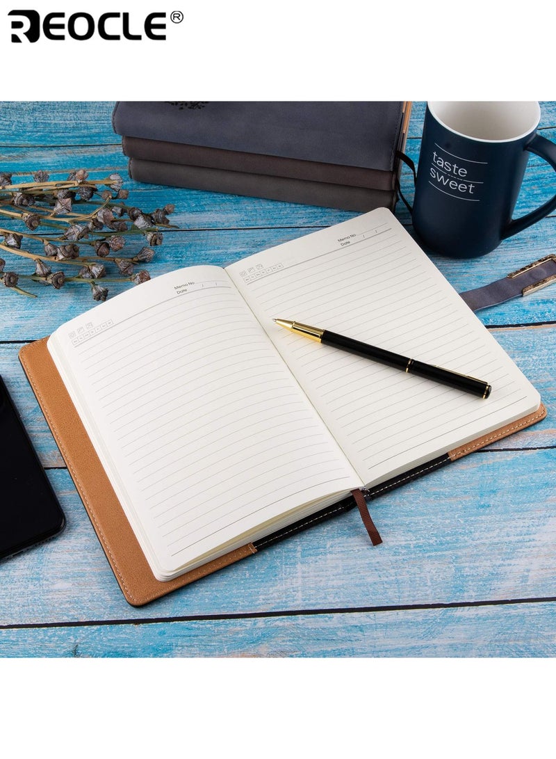 ريوكل مجموعة من 2 دفتر ملاحظات مقاس A5 وقلم تحتوي على 2 دفتر يوميات و 2 قلم - طقم كتابة بغلاف ملمس وصفحات بيضاء وإبزيم ذو طراز قديم للمكتب والاستخدام الشخصي - Image 4