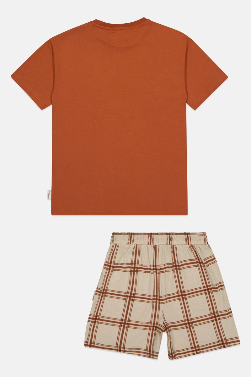 Fudo Lounge By Fudo Kids Boy 2 Pcs Windowpane T-Shirt And Shorts Sleepwear Set, Multicolor - Image 3