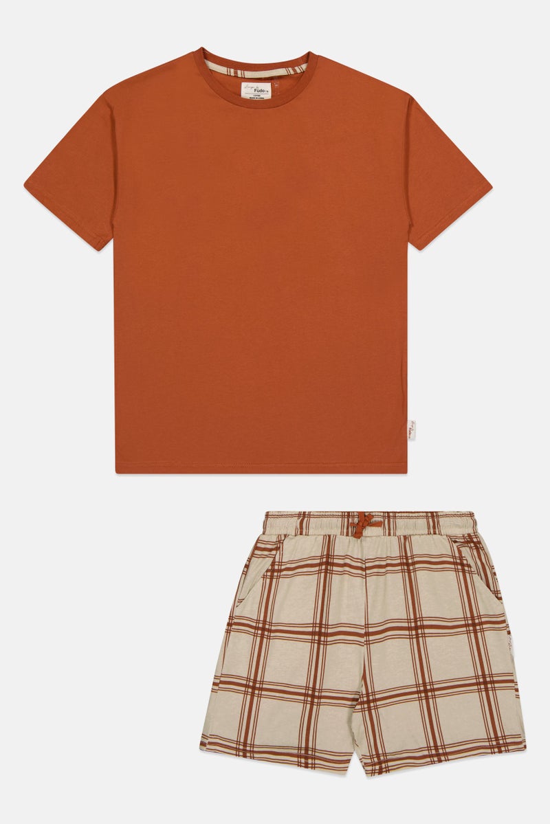 Fudo Lounge By Fudo Kids Boy 2 Pcs Windowpane T-Shirt And Shorts Sleepwear Set, Multicolor - Image 2