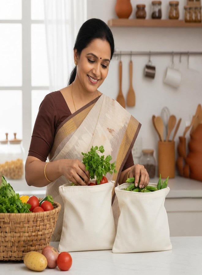 SHOPTOSHOP 100% Cotton Reusable Vegetable Bags for Fridge | Eco-Friendly Storage Bags | Washable Breathable Cloth Bags for Vegetables | Plastic-Free Kitchen Organizer | 12x12 Inches | Pack of 10 - Image 4