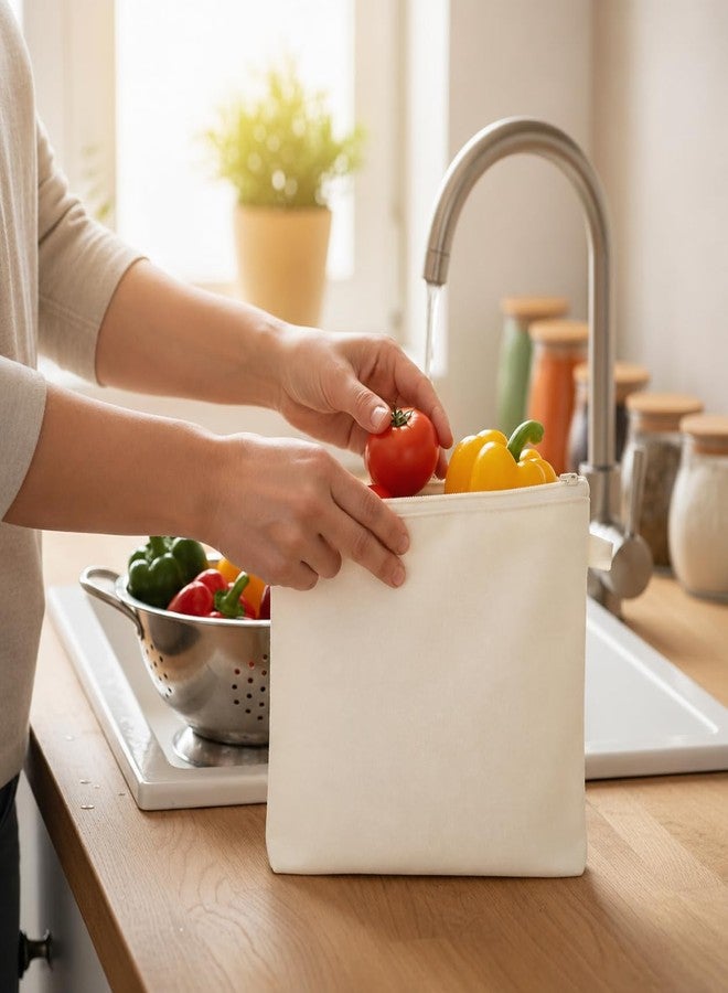 SHOPTOSHOP 100% Cotton Reusable Vegetable Bags for Fridge | Eco-Friendly Storage Bags | Washable Breathable Cloth Bags for Vegetables | Plastic-Free Kitchen Organizer | 12x12 Inches | Pack of 10 - Image 3