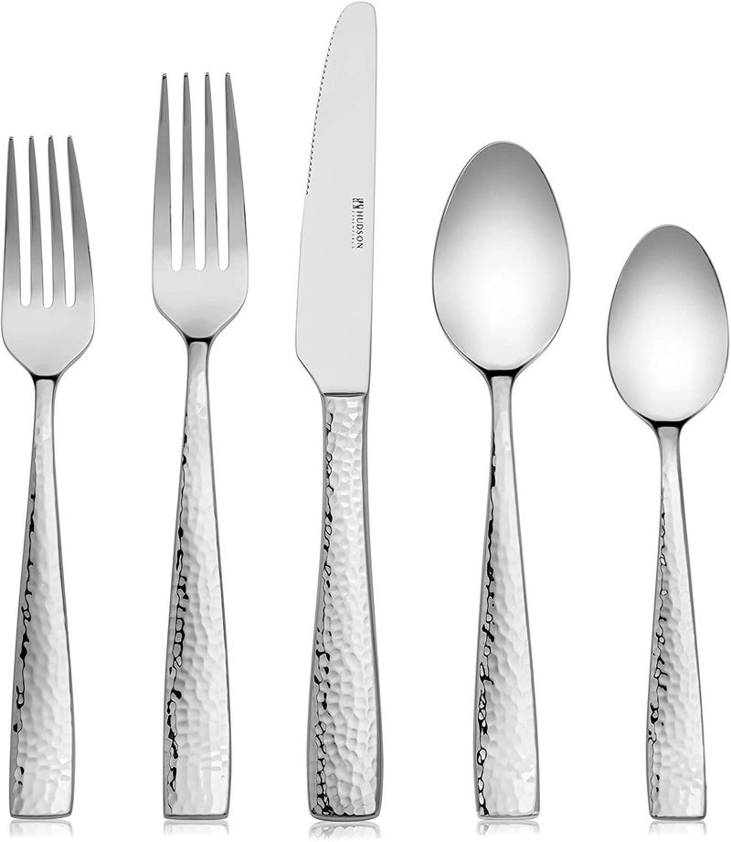 Hudson Essentials Hudson Essentials 60Piece Hammered 1810 Stainless Steel Silverware Cutlery Set Flatware Service for 12 