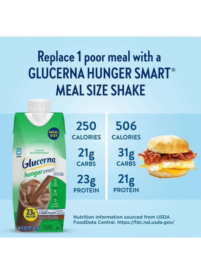 Glucerna مشروب هانجر سمارت بحجم وجبة رعاية مرضى السكري، شوكولاتة كلاسيكية، بديل وجبة لمرضى السكري لدعم إدارة مستوى السكر في الدم، 23 جرام بروتين، 250 سعرة حرارية، جاهز للشرب، زجاجة سعة 16 أونصة سائلة، 12 عبوة - Image 4