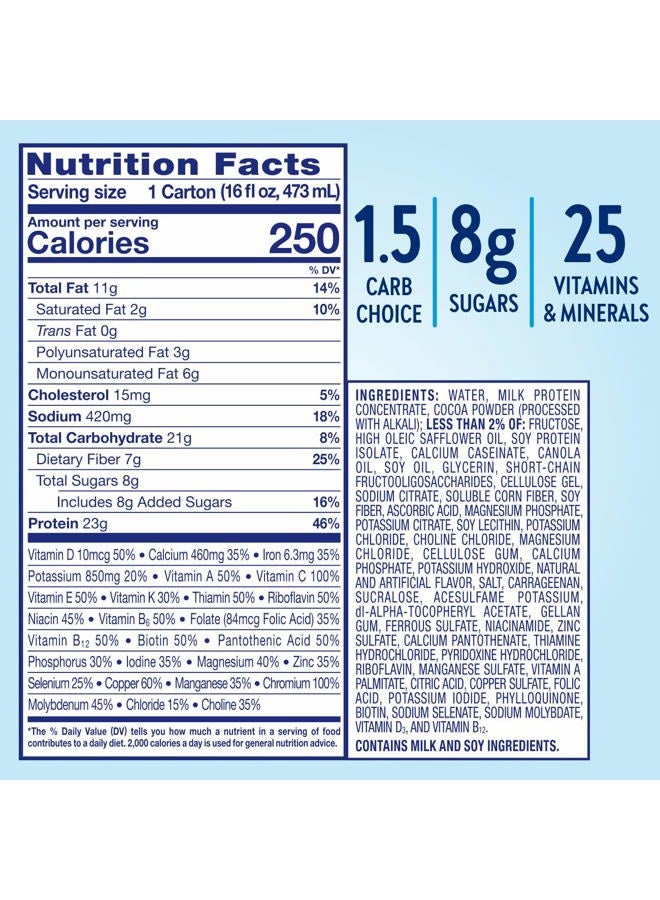 Glucerna مشروب هانجر سمارت بحجم وجبة رعاية مرضى السكري، شوكولاتة كلاسيكية، بديل وجبة لمرضى السكري لدعم إدارة مستوى السكر في الدم، 23 جرام بروتين، 250 سعرة حرارية، جاهز للشرب، زجاجة سعة 16 أونصة سائلة، 12 عبوة - Image 5