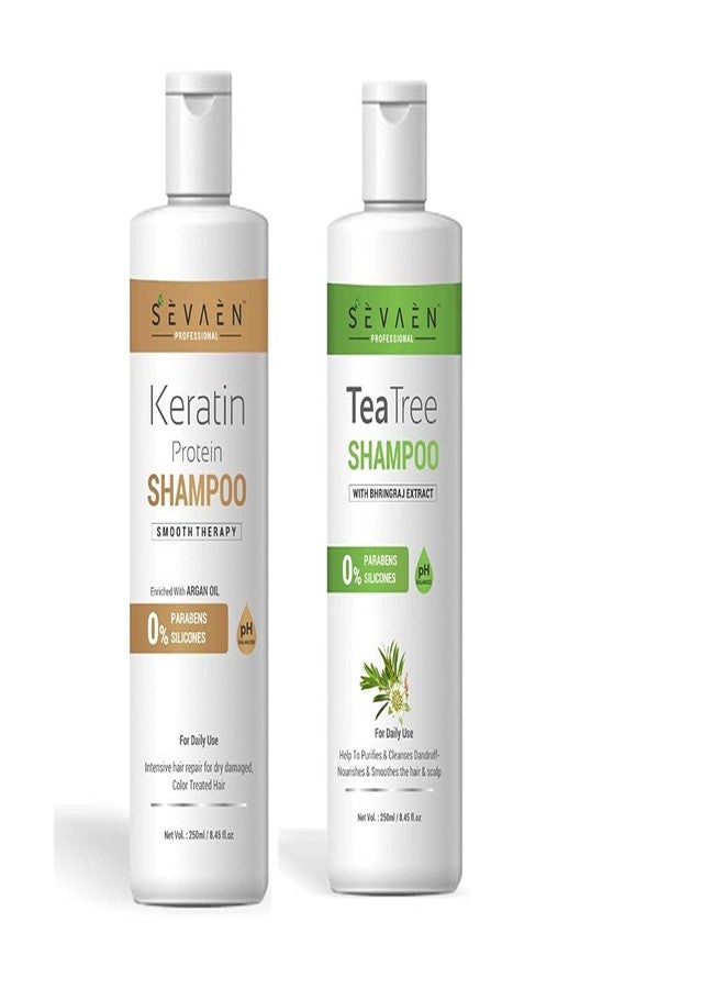 Sevaen Keratin Protein Hair Daily Shampoo and Tea Tree Daily shampoo, No Paraben & Mineral (Men & Women) Combo - Image 1