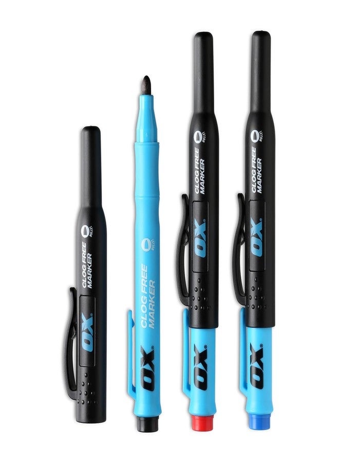 أكس مجموعة أقلام تحديد دائمة من OX Pro، عبوة من 3 أقلام حبر مقاوم للانسداد مع حافظة - أقلام برأس لباد أسود وأحمر وأزرق لأدوات البناء والكهرباء - قلم تحديد سريع الجفاف على الأسطح الخشبية والمعدنية والبلاستيكية OX-P636005 - Image 1
