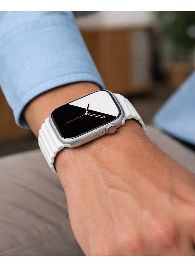 سوار سيليكون مغناطيسي بلونين متوافق مع Apple Watch بمقاسات 42/44/45/46/49 مم للموديلات ذات الحجم الكبير، حزام سيليكون ناعم بإغلاق مغناطيسي آمن، مناسب لـ Series 1–10 و SE و Ultra و Ultra 2 - Image 2