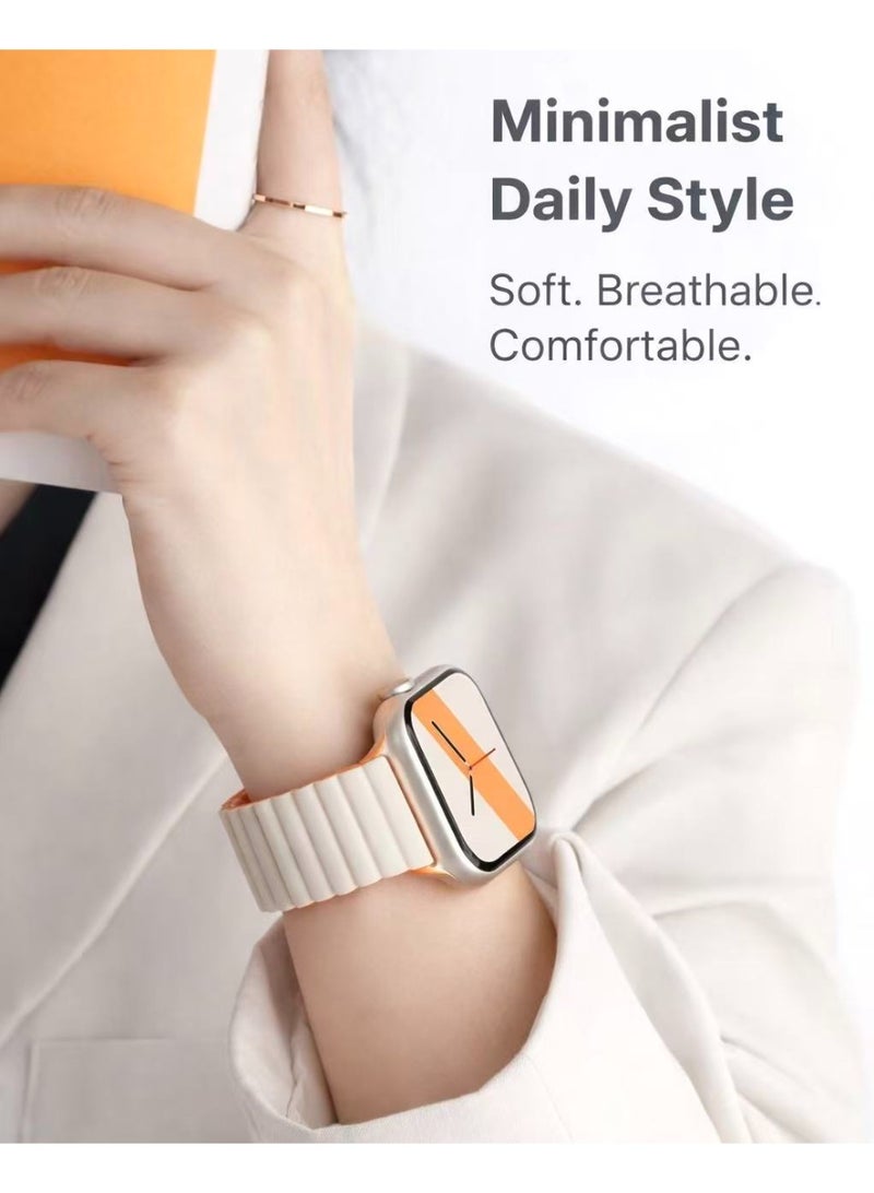 سوار سيليكون مغناطيسي بلونين متوافق مع Apple Watch بمقاسات 42/44/45/46/49 مم للموديلات ذات الحجم الكبير، حزام سيليكون ناعم بإغلاق مغناطيسي آمن، مناسب لـ Series 1–10 و SE و Ultra و Ultra 2 - Image 5