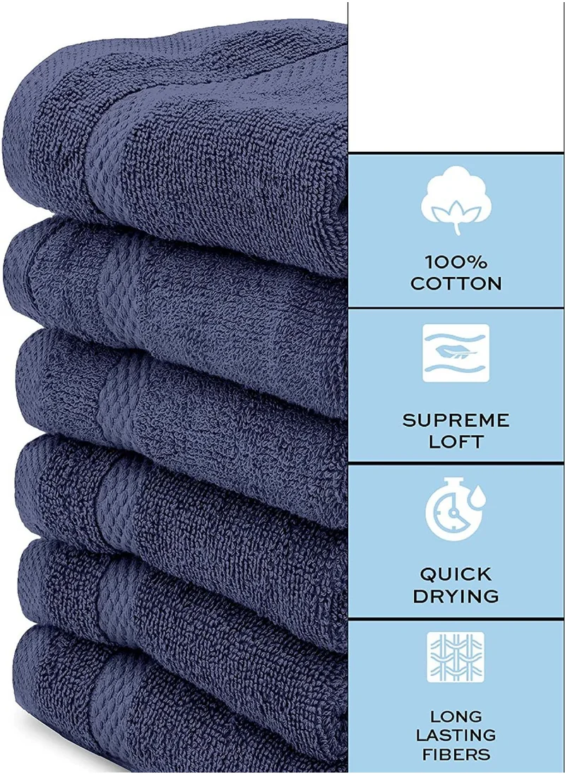 1Chase Luxury Cotton Face Towel - Large Hotel Spa Bathroom Face Towel Set of 12 Navy Blue