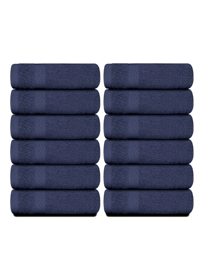 1Chase Luxury Cotton Face Towel - Large Hotel Spa Bathroom Face Towel Set of 12 Navy Blue