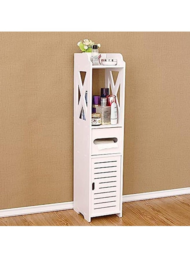 HOME TASTE Corner Storage Bathroom Cabinet with Doors & Shelves – Narrow White Vanity Organizer for Towel & Toilet Paper Storage  - Image 1