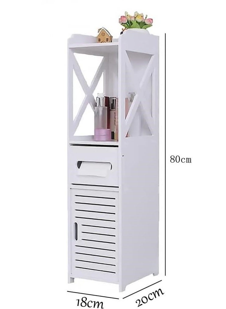 HOME TASTE Corner Storage Bathroom Cabinet with Doors & Shelves – Narrow White Vanity Organizer for Towel & Toilet Paper Storage  - Image 2