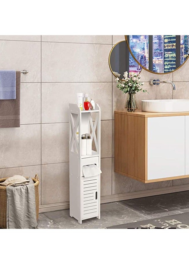 HOME TASTE Corner Storage Bathroom Cabinet with Doors & Shelves – Narrow White Vanity Organizer for Towel & Toilet Paper Storage  - Image 3