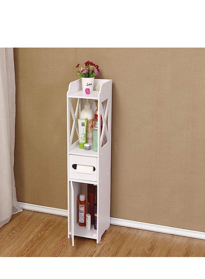 HOME TASTE Corner Storage Bathroom Cabinet with Doors & Shelves – Narrow White Vanity Organizer for Towel & Toilet Paper Storage  - Image 5