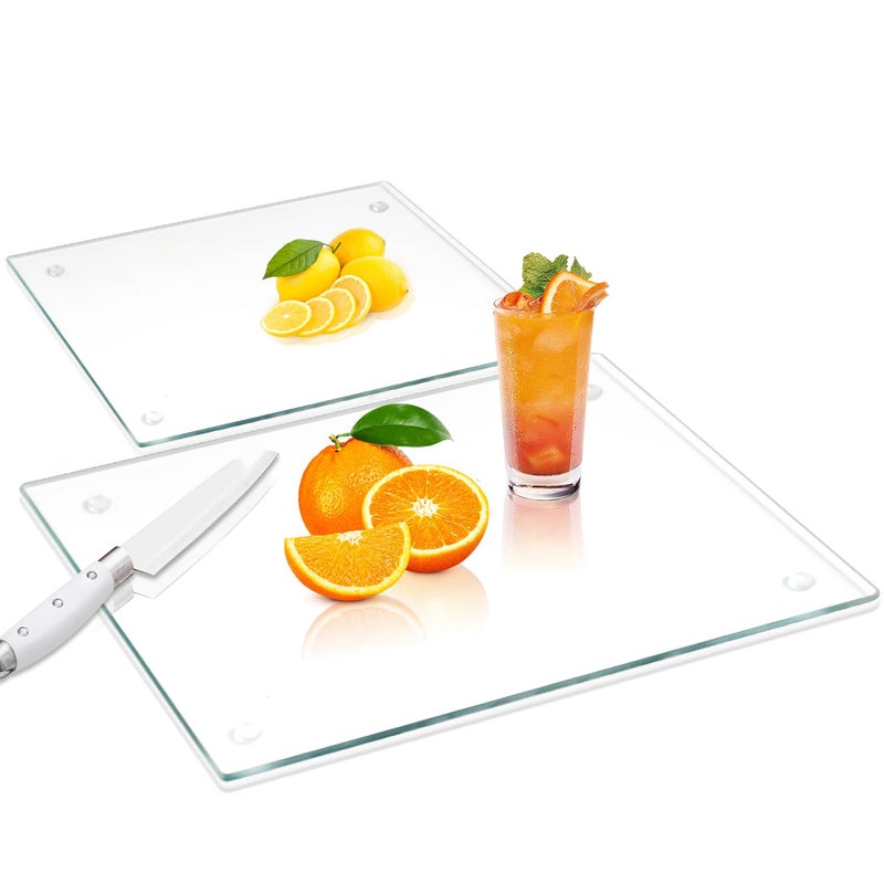 VASUHOME Tempered Glass Cutting Boards for Kitchen Counter  2 Pack of 16x12 and 8x12 Inch  Clear Cutting Board for Countertop  Scratch Heat Shatter Resistant and Easy to Clean