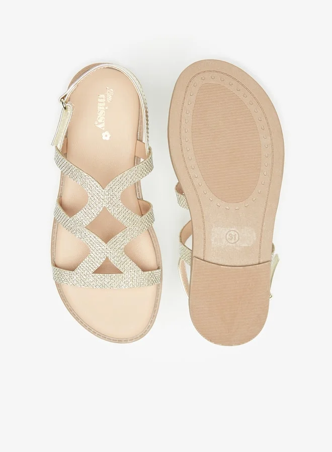 MISSY Girls Textured Strap Sandals with Hook and Loop Closure