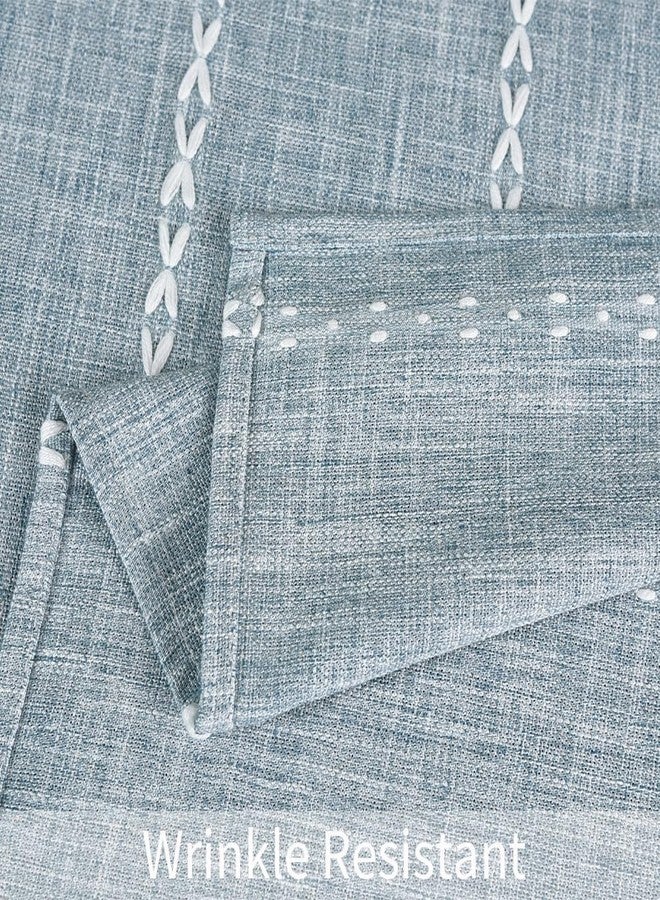 Kienlix Linen Tablecloth Rectangle, Blue Stripe Farmhouse Style, Cotton Washable, 140 x 100 cm, Tassel Trim, for Dining, Party, Holiday, Picnic, Outdoor (Liner Grey) - Image 2