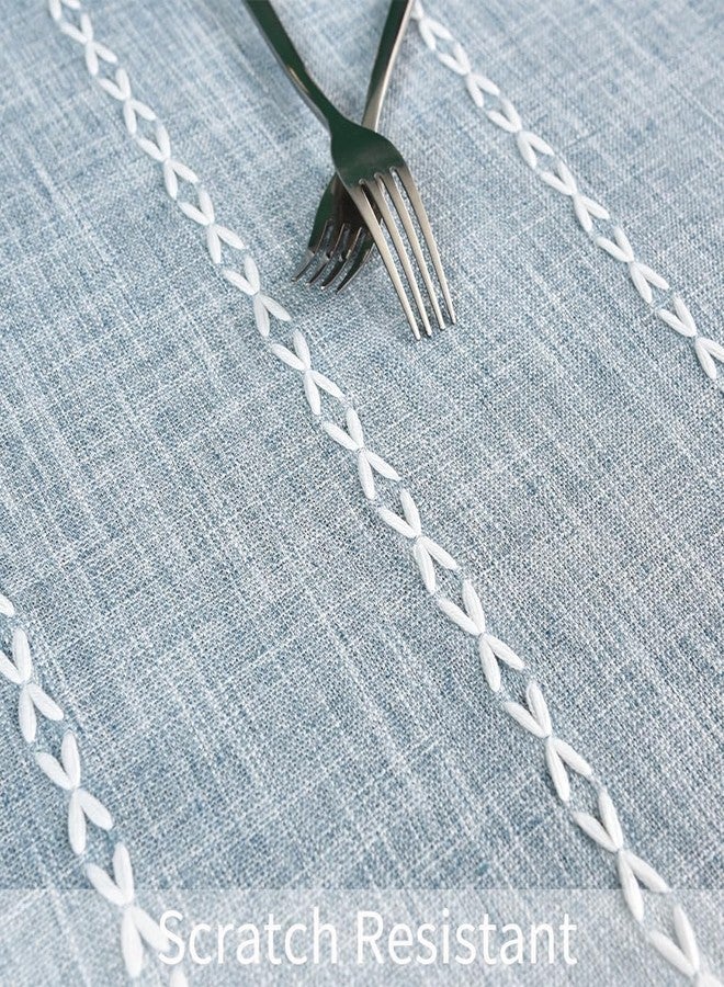 Kienlix Linen Tablecloth Rectangle, Blue Stripe Farmhouse Style, Cotton Washable, 140 x 100 cm, Tassel Trim, for Dining, Party, Holiday, Picnic, Outdoor (Liner Grey) - Image 3