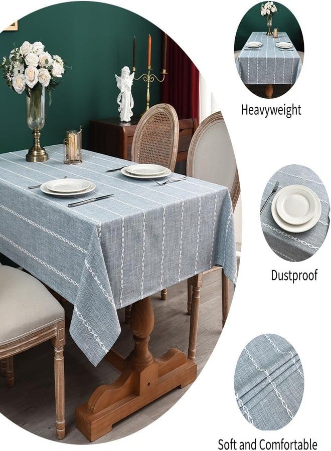 Kienlix Linen Tablecloth Rectangle, Blue Stripe Farmhouse Style, Cotton Washable, 140 x 100 cm, Tassel Trim, for Dining, Party, Holiday, Picnic, Outdoor (Liner Grey) - Image 4