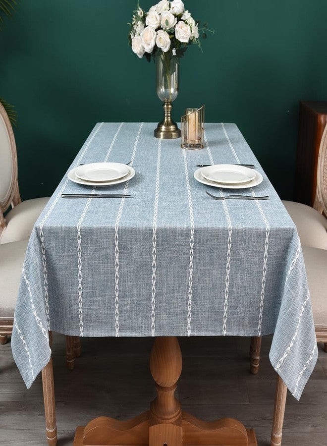 Kienlix Linen Tablecloth Rectangle, Blue Stripe Farmhouse Style, Cotton Washable, 140 x 100 cm, Tassel Trim, for Dining, Party, Holiday, Picnic, Outdoor (Liner Grey) - Image 1