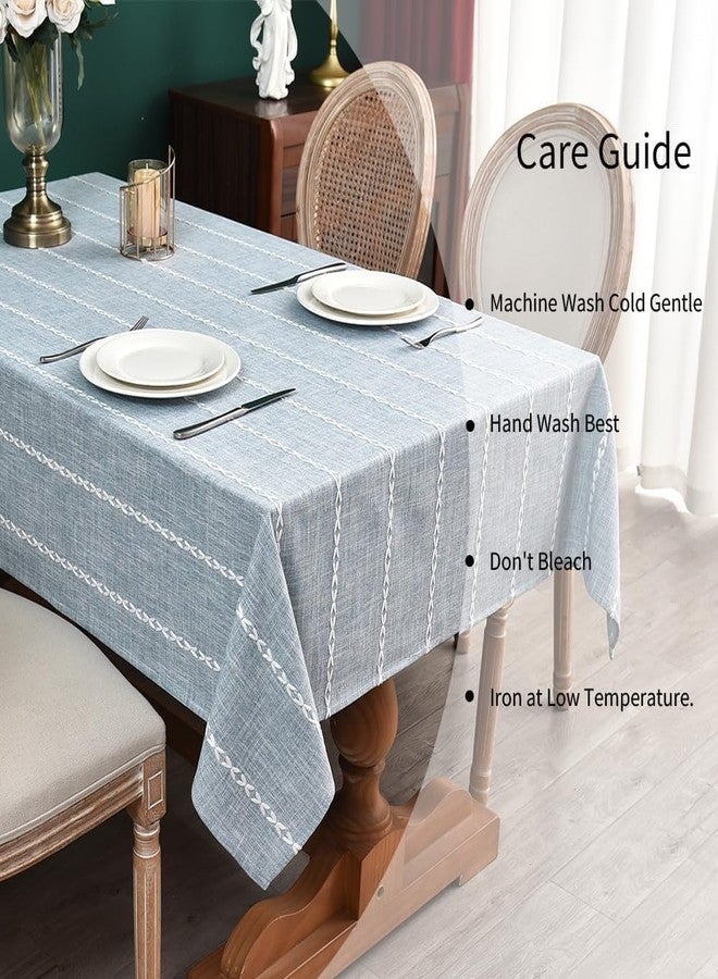 Kienlix Linen Tablecloth Rectangle, Blue Stripe Farmhouse Style, Cotton Washable, 140 x 100 cm, Tassel Trim, for Dining, Party, Holiday, Picnic, Outdoor (Liner Grey) - Image 5