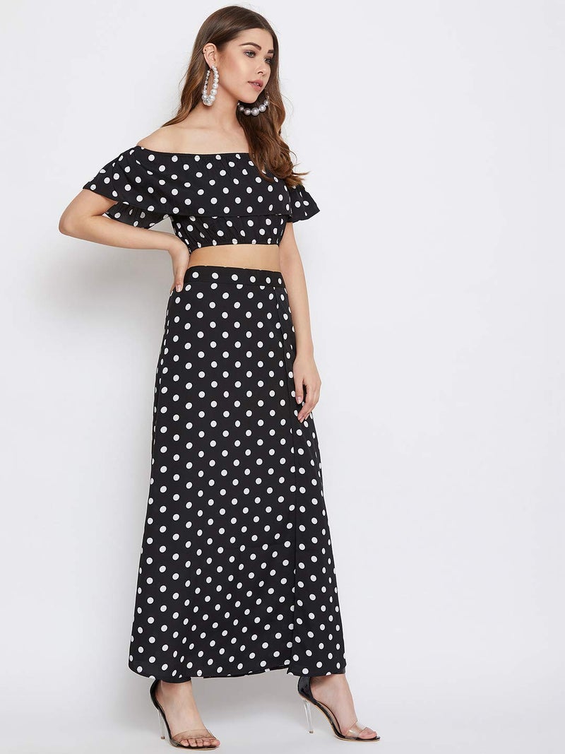 Berrylush Women Polka Dot Two Piece Dress |Top with Maxi Skirt_Black_Medium - Image 4