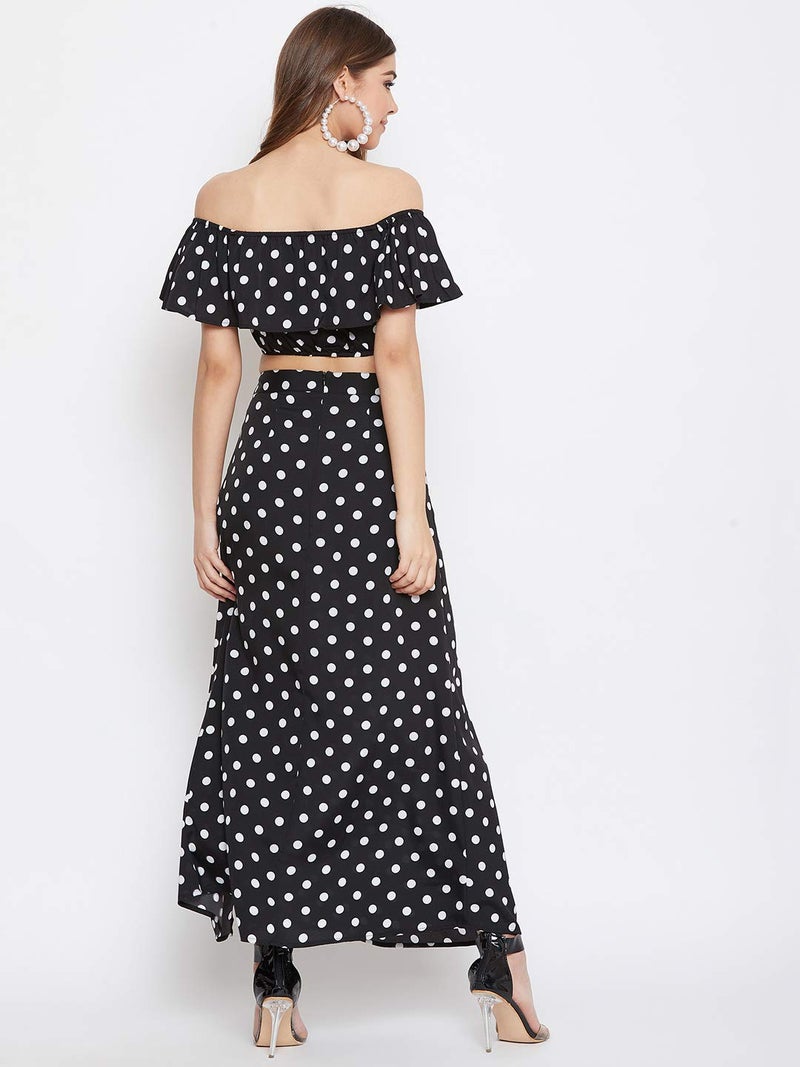 Berrylush Women Polka Dot Two Piece Dress |Top with Maxi Skirt_Black_Medium - Image 5