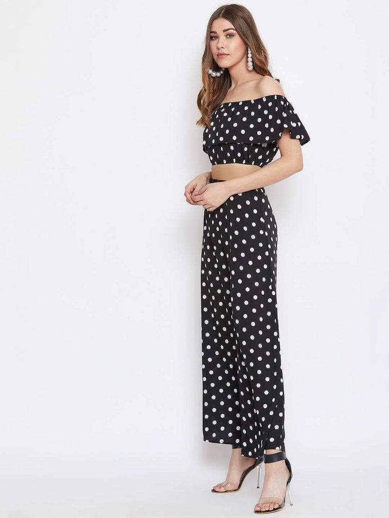 Berrylush Women Polka Dot Two Piece Dress |Top with Maxi Skirt_Black_Medium - Image 3