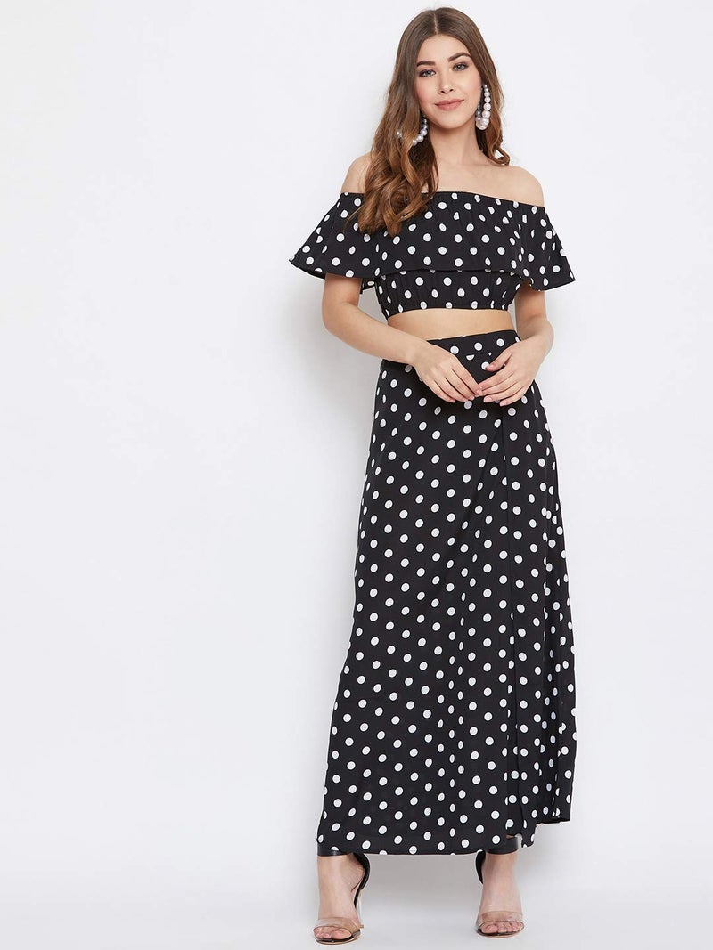 Berrylush Women Polka Dot Two Piece Dress |Top with Maxi Skirt_Black_Medium - Image 2