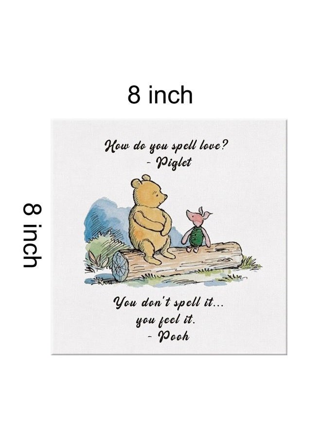 Dolimifa Classic Winnie the Pooh Wall Art Decor How Do You Spell Love Quote Canvas Painting Pictures Framed Print Sign Artwork Ready to Hang for Home Nursery (8x8 Inch) - Image 3