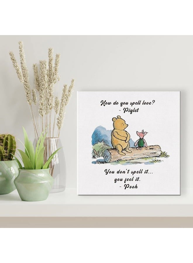 Dolimifa Classic Winnie the Pooh Wall Art Decor How Do You Spell Love Quote Canvas Painting Pictures Framed Print Sign Artwork Ready to Hang for Home Nursery (8x8 Inch) - Image 4