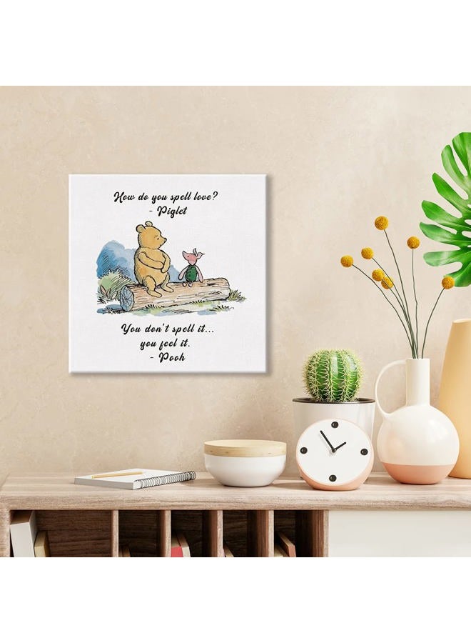 Dolimifa Classic Winnie the Pooh Wall Art Decor How Do You Spell Love Quote Canvas Painting Pictures Framed Print Sign Artwork Ready to Hang for Home Nursery (8x8 Inch) - Image 2
