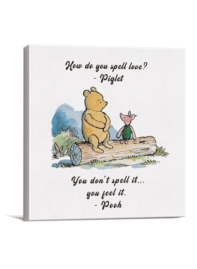 Dolimifa Classic Winnie the Pooh Wall Art Decor How Do You Spell Love Quote Canvas Painting Pictures Framed Print Sign Artwork Ready to Hang for Home Nursery (8x8 Inch) - Image 1