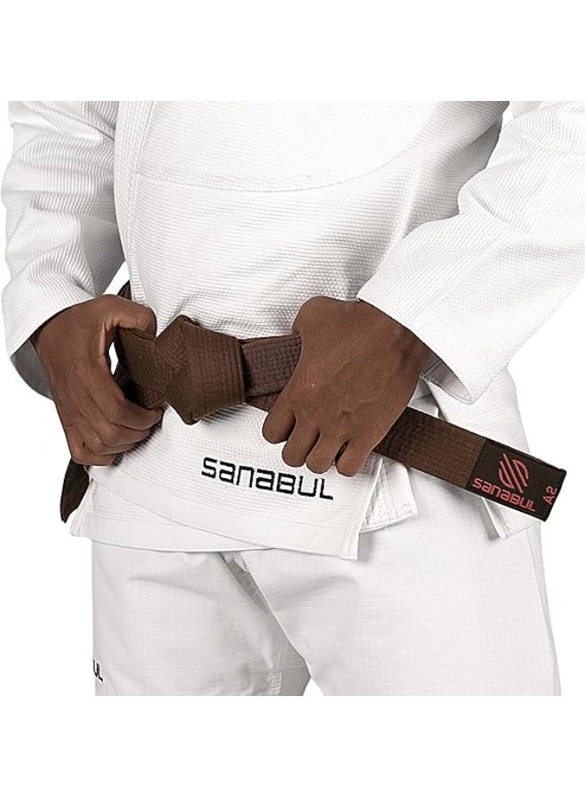 Sanabul  BJJ Belt for Men & Women – Brazilian Jiu Jitsu Belt with Ranking Stripes Sleeve Bar, IBJJF Approved – Brown, Size A1 - Image 3