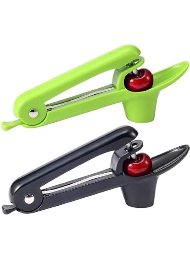 HOOKOR 2 Packs Cherry Pitter Tools, Cherry Seed Core Remover Olives Pitter Tool, Stainless Steel Cherries Corer with Space-Saving Lock Design (Black & Green)  - Image 1