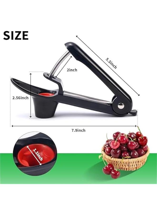 HOOKOR 2 Packs Cherry Pitter Tools, Cherry Seed Core Remover Olives Pitter Tool, Stainless Steel Cherries Corer with Space-Saving Lock Design (Black & Green)  - Image 2