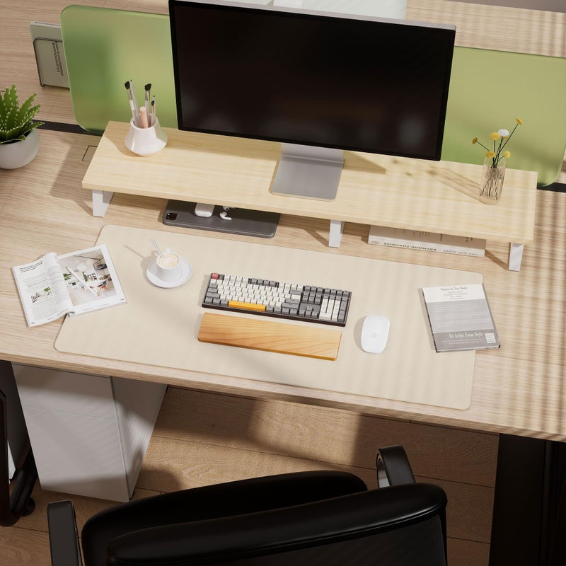 Aothia Dual-Sided Desk Pad - Leather Desk Mat, Natural Cork Desk Pad Protector, Large Mouse Pad for Desk, Waterproof Desk Blotter Pad, Desk Writing Pad for Office Work/Home, Beige (25.6"x13.7") - Image 5