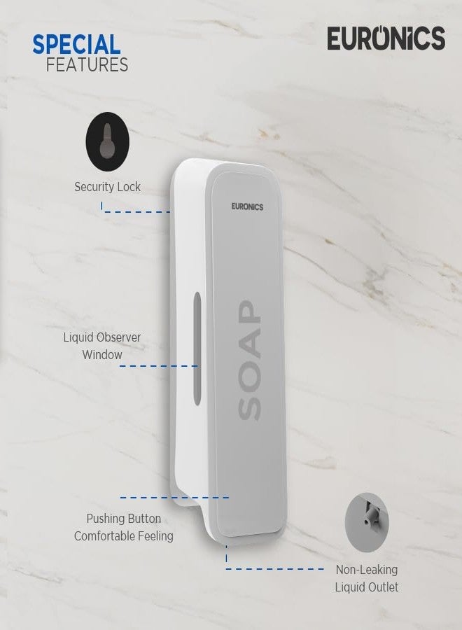 Euronics EA51 300ml Manual Soap Dispenser Wall Mounted | ABS Plastic Refillable Gel & Liquid Soap Dispenser | Compact Hygienic Handwash Dispenser for Bathroom, Kitchen, Office & Hotel | White - Image 2