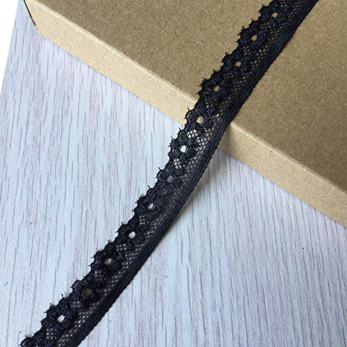 LUMKET 0.6 Inches Wide 10 Yards Stretch Lace Ribbon Elastic Trim Fabric with Floral Pattern for Bridal Wedding Decorations, Sewing DIY Making and DIY Crafts (9091 Black) - Image 2