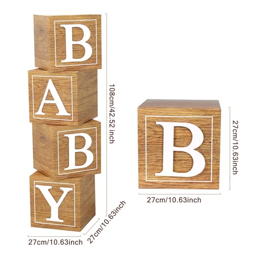 Netnology Baby Shower Boxes Birthday Party Decorations - 4 Wood Grain Brown Stereoscopic Blocks with BABY Letter,1st Birthday Balloon Boxes,Teddy Bear Boys Girls Baby Shower Supplies, Gender Reveal Backdrop - Image 2