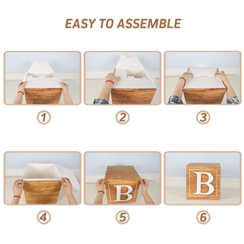 Netnology Baby Shower Boxes Birthday Party Decorations - 4 Wood Grain Brown Stereoscopic Blocks with BABY Letter,1st Birthday Balloon Boxes,Teddy Bear Boys Girls Baby Shower Supplies, Gender Reveal Backdrop - Image 3