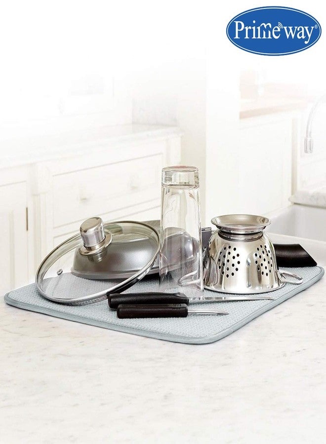 Primeway® Polyester Microfibre 45x40cm Dish Drying Mat for Kitchen Items | Extremely Water Absorbent | Drying mat for Kitchen Utensils | 7mm Thickness | 240 GSM | 130 Grams Each | Grey | Pack of 2 - Image 3